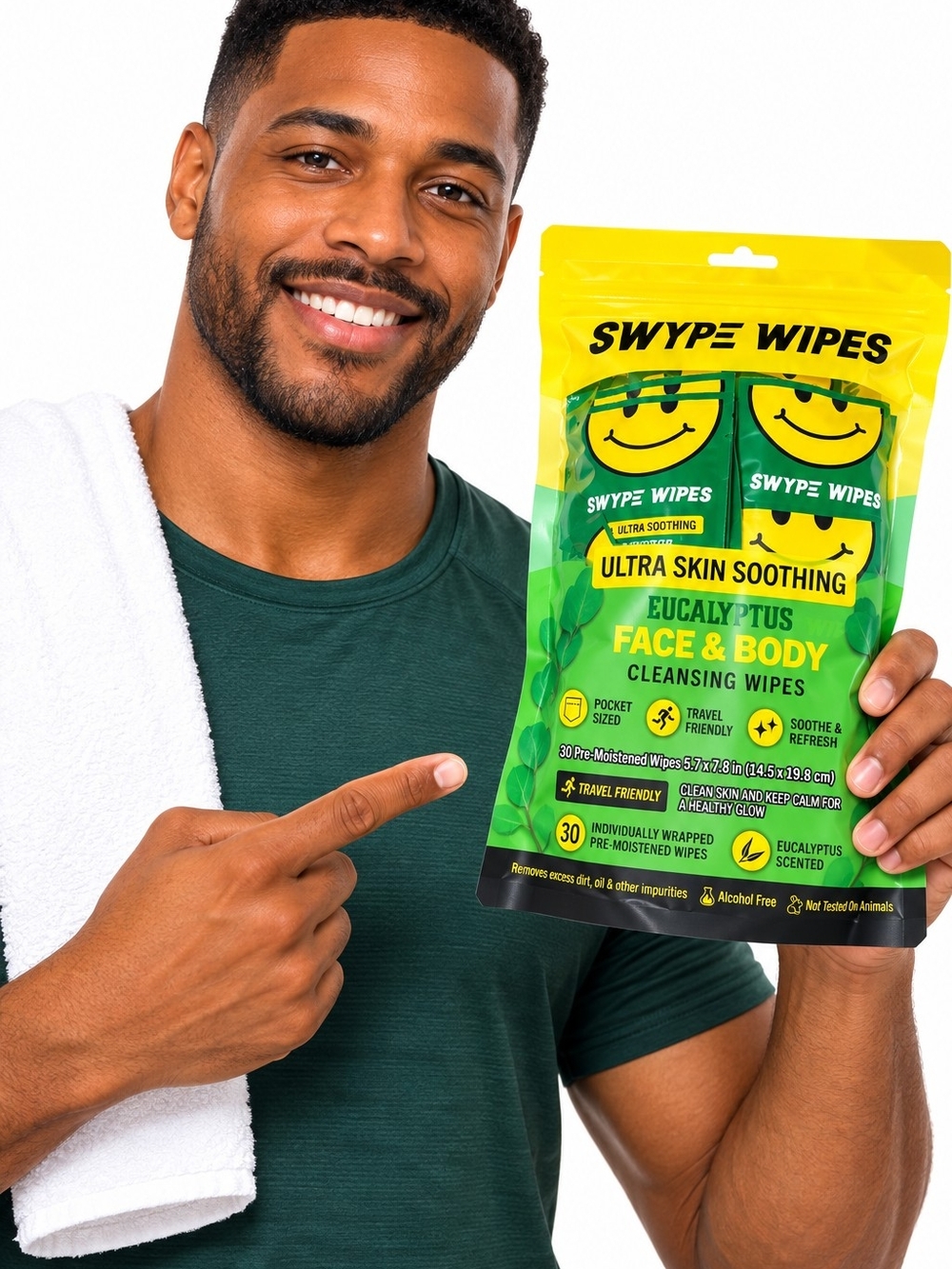 Swype Wipes Eucalyptus Skin Soothing Face & Body Cleansing Wipes - 30 Packs NWT